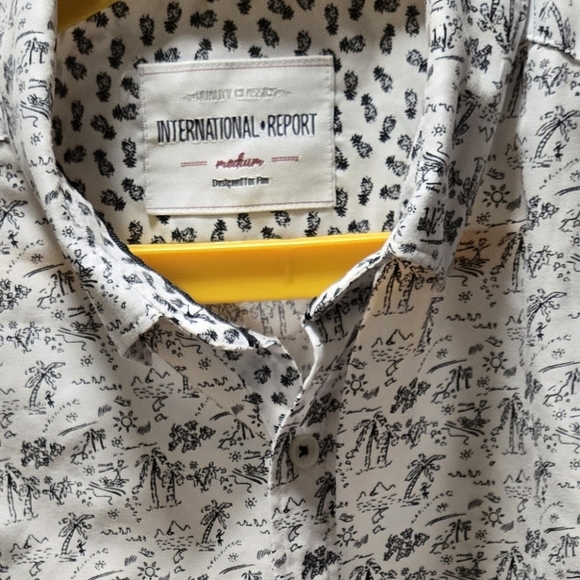 Report Blue And White Sylish Casual Button Down Shirt With Palm Trees. - Picture 3 of 9